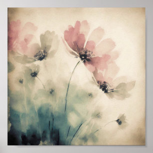 Poster art floral aquarelle rose