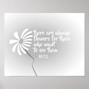 Poster art floral avec citation de Mattise gris et blanc