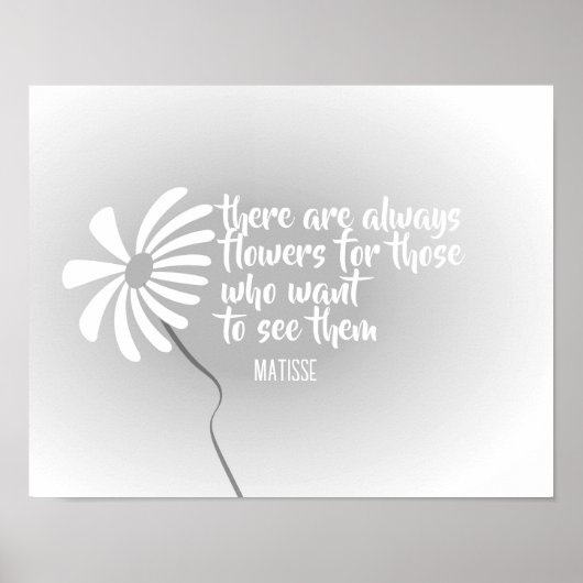 Poster art floral avec citation de Mattise gris et blanc (Devant)