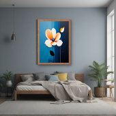 Poster Art floral bleu et orange contemporain