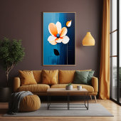 Poster Art floral bleu et orange contemporain