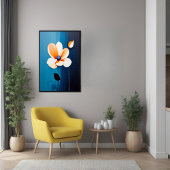 Poster Art floral bleu et orange contemporain
