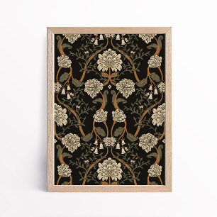 Poster Art floral chrysanthème Arts et artisanat foncés