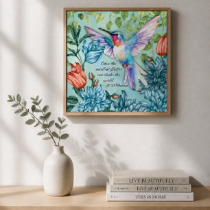 Poster Art floral de colibri avec citation de Thoreau