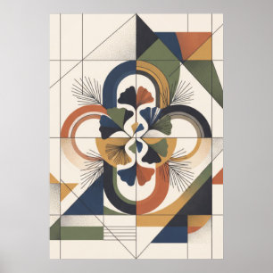 Poster Art floral géométrique Ginkgo du milieu du siècle