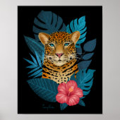 Poster Art Floral Jungle Leopard élégant | bleu marine (Devant)