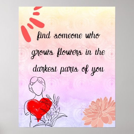 Poster Art floral moderne Abstrait et citation d'amour (Devant)