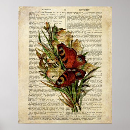 Poster Art floral papillon sur la page de dictionnaire vi (Devant)