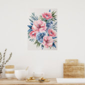 Poster Art floral rose et bleu élégant (Cuisine)