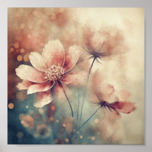 Poster Art floral vintage rose tendre