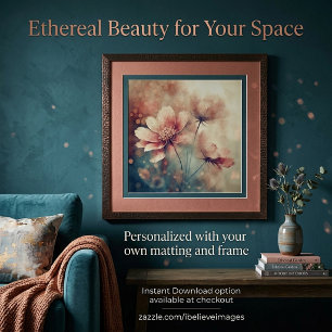Poster Art floral vintage rose tendre