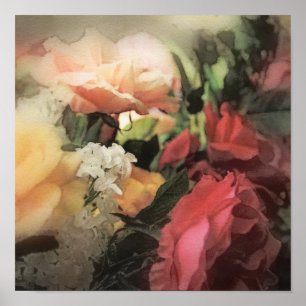 Poster art floral vintage vibrant fond avec rouge