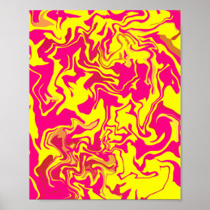 Poster Art fluide Abstrait avec perruques jaunes et roses