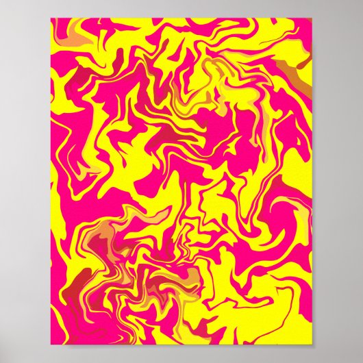 Poster Art fluide Abstrait avec perruques jaunes et roses (Devant)