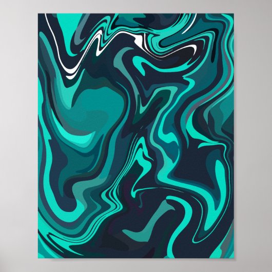 Poster Art fluide abstrait avec tourbillons de sarcelle e (Devant)