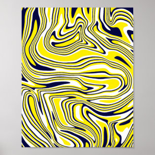 Poster Art fluide abstrait en jaune, noir et blanc