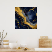 Poster Art fluide abstrait luxe marine or (Cuisine)