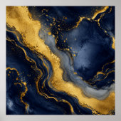 Poster Art fluide abstrait luxe marine or (Devant)
