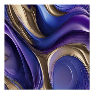 Poster Art fluide abstrait moderne - Bleu Violet et Or -