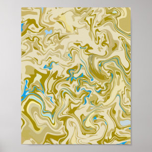 Poster Art fluide abstrait moutarde et bleu