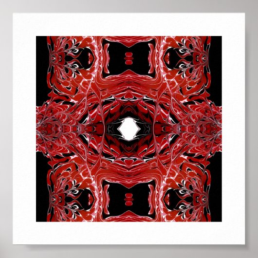 Poster Art fluide acrylique abstrait rouge labyrinthique (Devant)