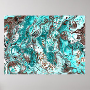 Poster Art fluide en marbre turquoise et noir