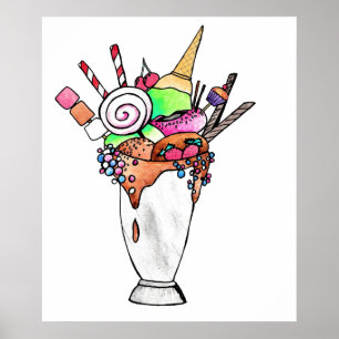 Poster Art fol de couleur pour aquarelle de milkshake