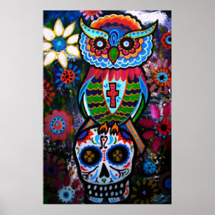 POSTER ART FOLK JOUR OWL DE LA PEINTURE MORTE