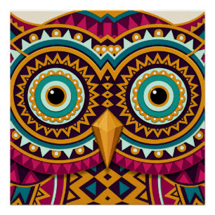 Poster Art folklorique de hibou