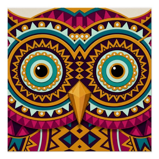 Poster Art folklorique de hibou (Devant)