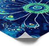 Poster Art folklorique floral bleu vert gras (Coin)