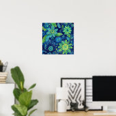 Poster Art folklorique floral bleu vert gras (Bureau à domicile)