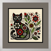 Poster Art folklorique floral Feline (Devant)