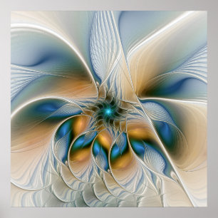 Poster Art fractal abstrait et fantaisiste avec du bleu