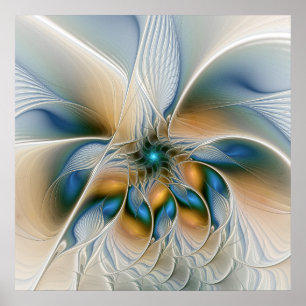 Poster Art fractal abstrait et fantaisiste avec du bleu