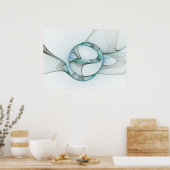 Poster Art fractal abstrait moderne bleu turquoise gris (Cuisine)