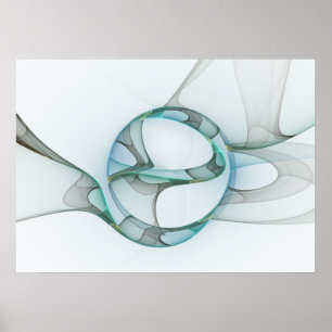 Poster Art fractal abstrait moderne bleu turquoise gris
