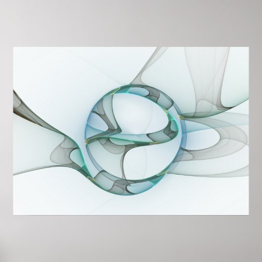Poster Art fractal abstrait moderne bleu turquoise gris (Devant)