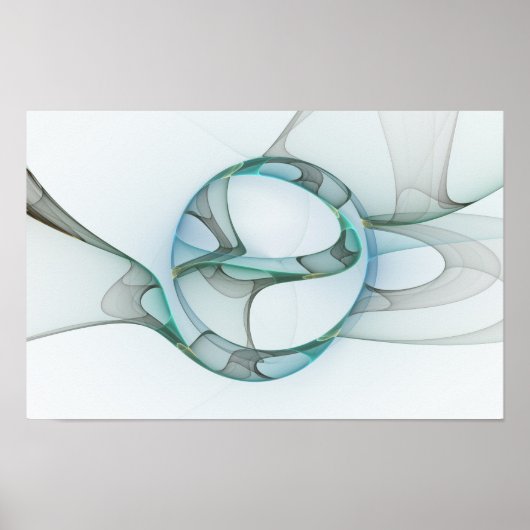 Poster Art fractal abstrait moderne bleu turquoise gris (Devant)