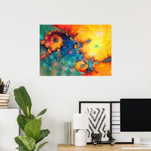POSTER ART FRACTAL ABSTRAIT ORANGE BLEU (Bureau à domicile)