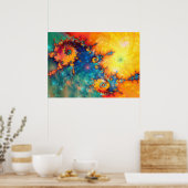 POSTER ART FRACTAL ABSTRAIT ORANGE BLEU (Cuisine)