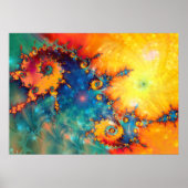 POSTER ART FRACTAL ABSTRAIT ORANGE BLEU (Devant)