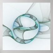Poster Art fractal Bleu Turquoise Gris Abstrait Élégance (Devant)