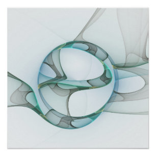 Poster Art fractal bleu turquoise gris Élégance abstraite