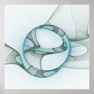 Poster Art fractal bleu turquoise gris Élégance abstraite