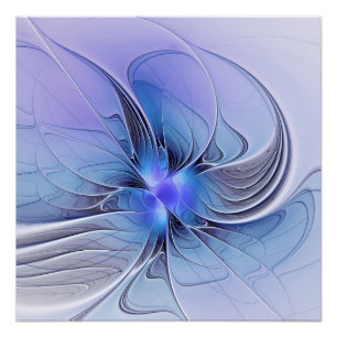 Poster Art fractal moderne abstrait bleu lavande