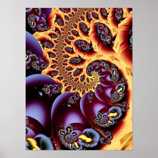 Poster Art fractal spirale psychédélique d'automne doré (Devant)