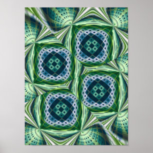 Poster Art fractal vert motif géométrique diamant