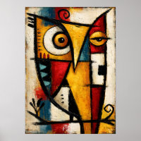 Art géométrique abstrait chouette cubiste primitif