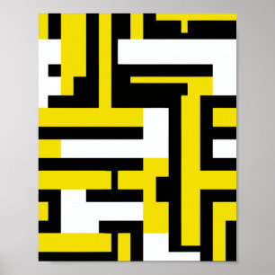 Poster Art géométrique Abstrait en Jaune, Blanc & Noir